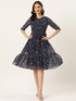 Floral Print Keyhole Neck Tiered Georgette A-Line Dress