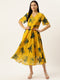 Floral Print Flared Sleeve Chiffon A-Line Midi Dress