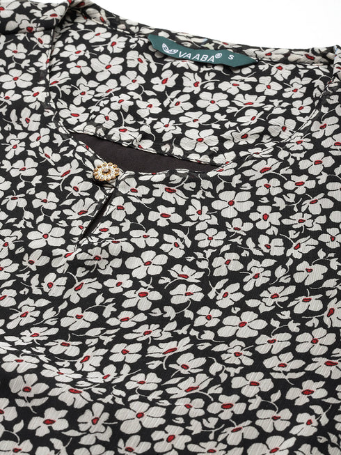 Floral Print Keyhole Neck Georgette A-Line Midi Dress