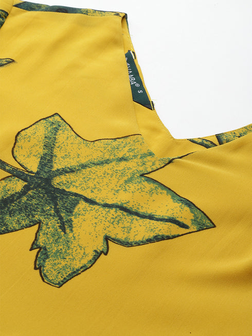 Floral Print Flared Sleeve Chiffon A-Line Midi Dress