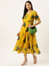 Floral Print Flared Sleeve Chiffon A-Line Midi Dress