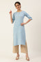 Women Self Design Pure Cotton Straight Kurta (Light Blue)