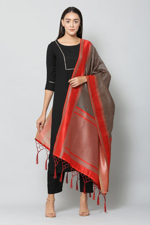 Vaaba Rayon Blend Kurta Set With Dupatta - Black