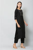 Vaaba Rayon Blend Kurta Set With Dupatta - Black