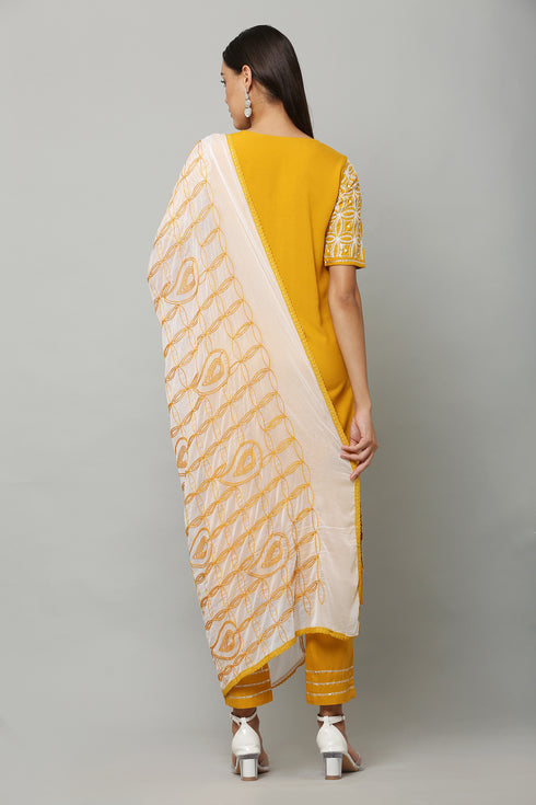 Embroidery Straight Yellow Kurta, Pant with dupatta set