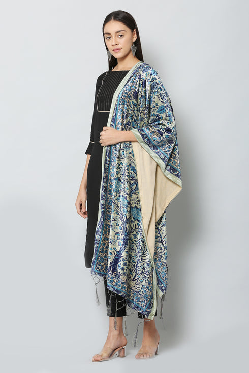 Women Polyester Velvet Blue Digital Printed Dupatta