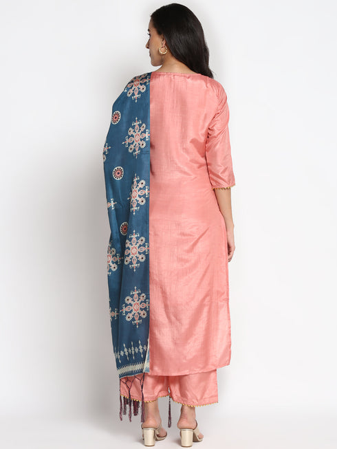Women Peach Gotta Patti Kurta with Palazzos & With Dupatta