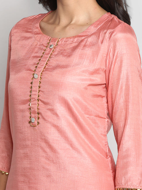 Women Peach Gotta Patti Kurta with Palazzos & With Dupatta