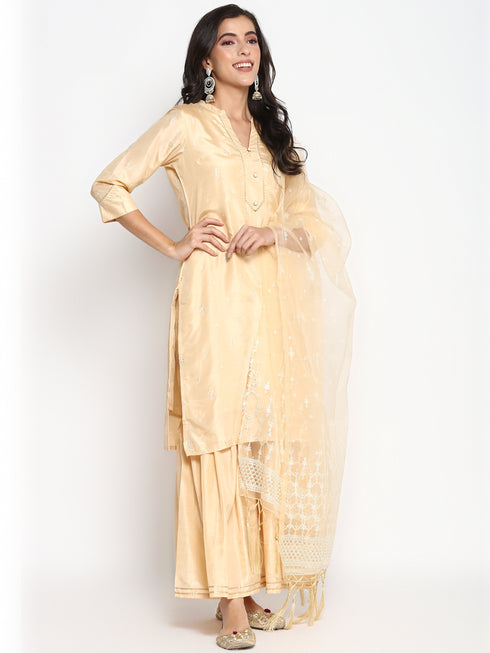 Printed Fown Silk Straight Kurta Suit Set