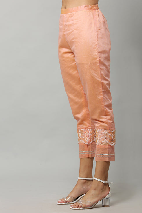 Embroidery Straight Peach Kurta Pant & dupatta Set