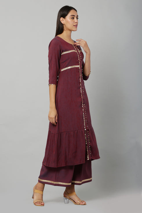 Purple Rayon Straight Kurta Palazzo set