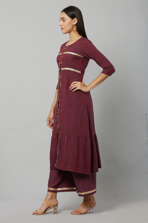 Purple Rayon Straight Kurta Palazzo set