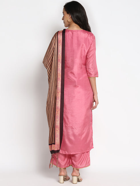 Women Pink Gotta Patti Kurta with Palazzos & With Dupatta