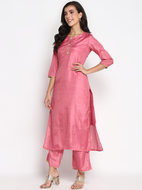 Women Pink Gotta Patti Kurta with Palazzos & With Dupatta