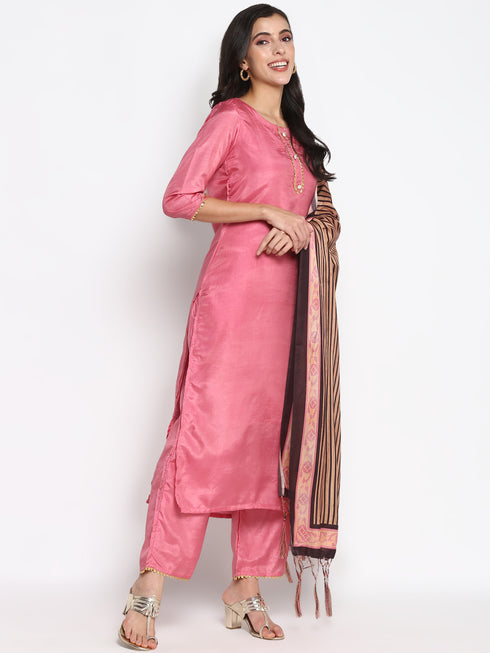 Women Pink Gotta Patti Kurta with Palazzos & With Dupatta
