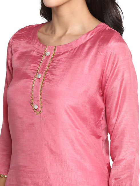 Women Pink Gotta Patti Kurta with Palazzos & With Dupatta