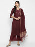 Women Maroon Straight Chanderi Silk Kurta with Palazzos & Dupatta