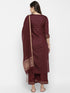 Women Maroon Straight Chanderi Silk Kurta with Palazzos & Dupatta