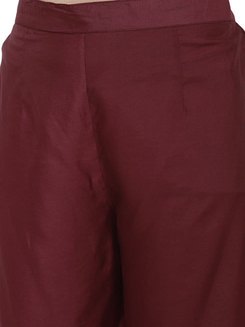 Women Maroon Straight Chanderi Silk Kurta with Palazzos & Dupatta
