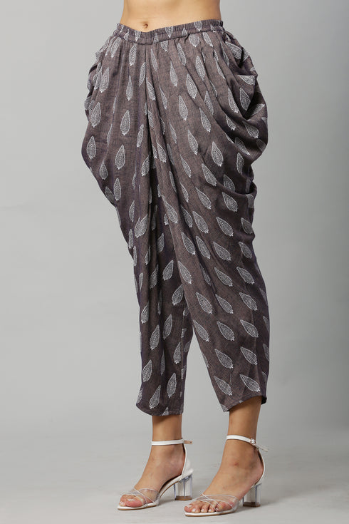 Purple Rayon Printed Straight Kurta Doti Suit Set