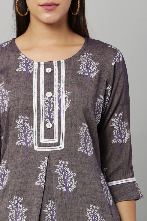 Purple Rayon Printed Straight Kurta Doti Suit Set