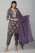 Purple Rayon Printed Straight Kurta Doti Suit Set
