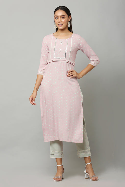 Women Cotton Chex Stripe Printed Kurta Pant Set