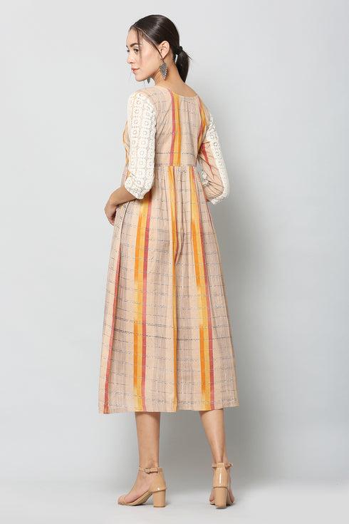 Women Cotton Printed Brown Flared Kurta