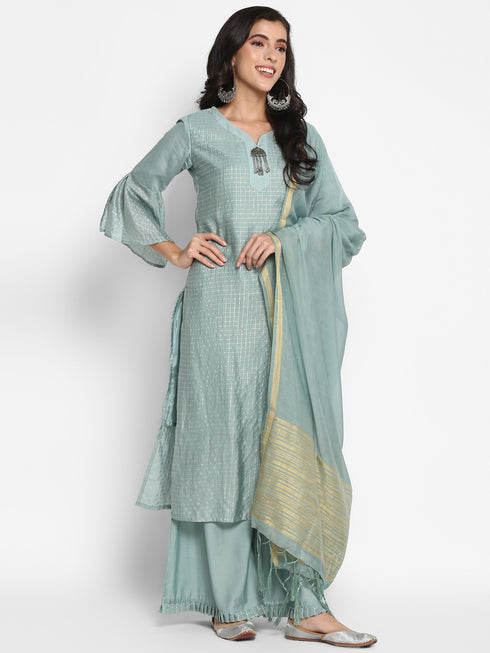 Grey Straight Dola Silk Kurta Suit Set