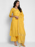 Women Yellow Straight Chanderi Silk Kurta with Palazzos & Dupatta