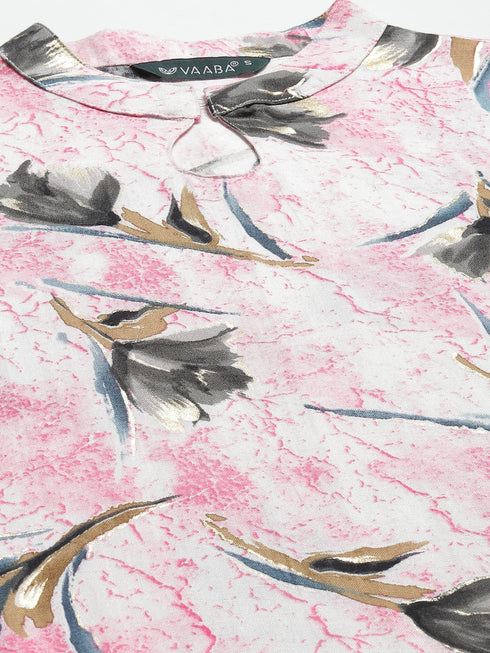 Women Rayon Foil Printed Kurta Pant Set