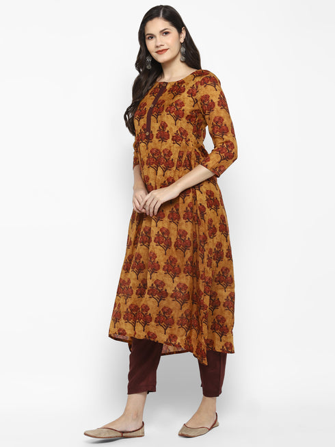 Women Chanderi Digital Printed Kurta Trouser Set