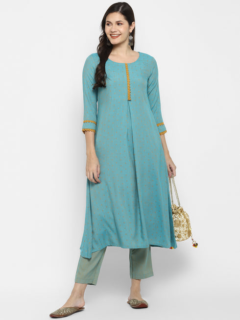 Women Viscose Blend Self Design Kurta Trouser Set
