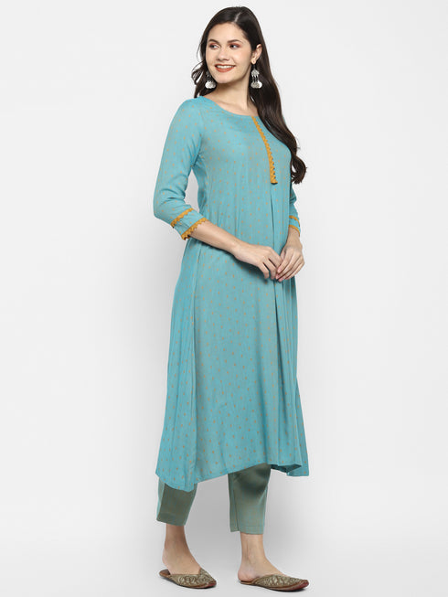 Women Viscose Blend Self Design Kurta Trouser Set