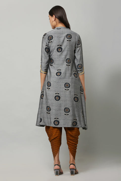 Muslin Printed Straight Mustard Kurta Set with dupatta