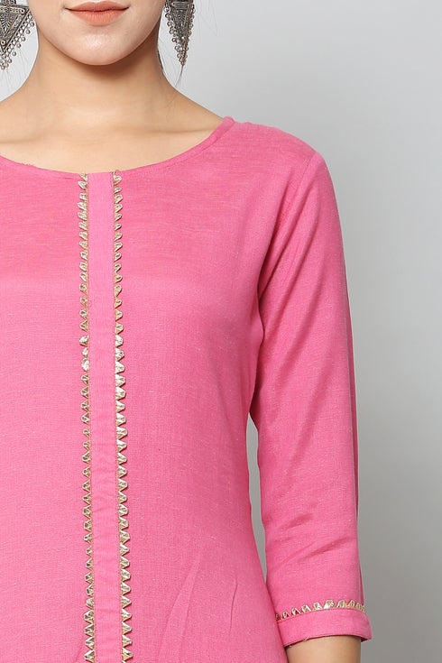 Vaaba Rayon Blend Kurta Set With Dupatta - Pink