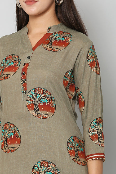 Women Kurta and Pant Set Rayon Grey