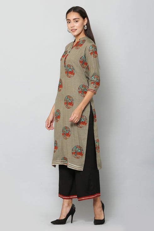 Women Kurta and Pant Set Rayon Grey