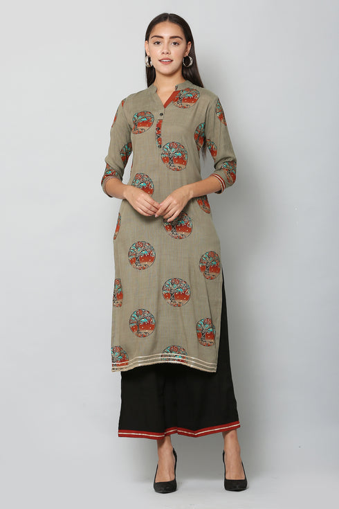 Women Kurta and Pant Set Rayon Grey