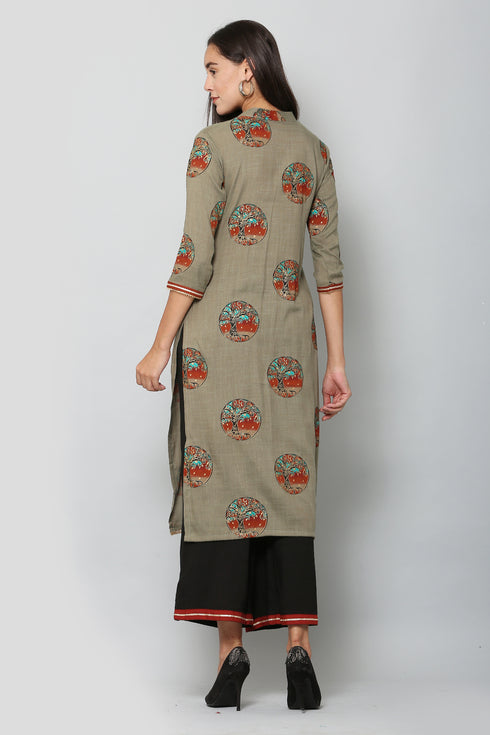 Women Kurta and Pant Set Rayon Grey