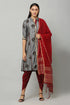 Muslin Printed Straight Maroon Kurta Set with dupatta