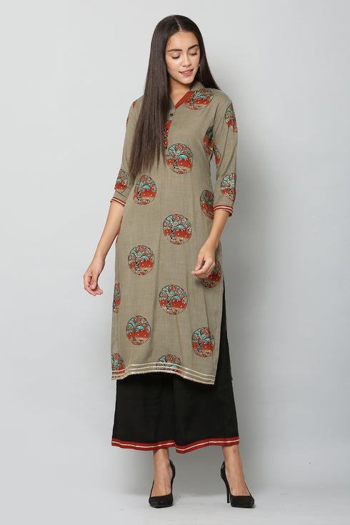 Women Kurta and Pant Set Rayon Grey