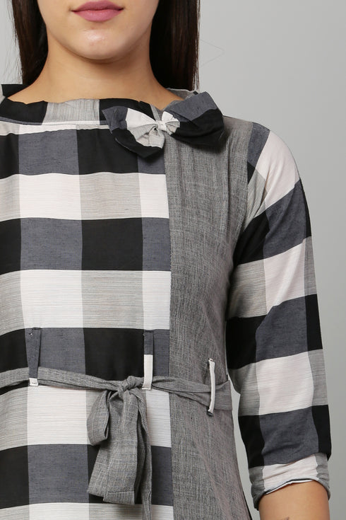 Flared Black & white Chex Kurta
