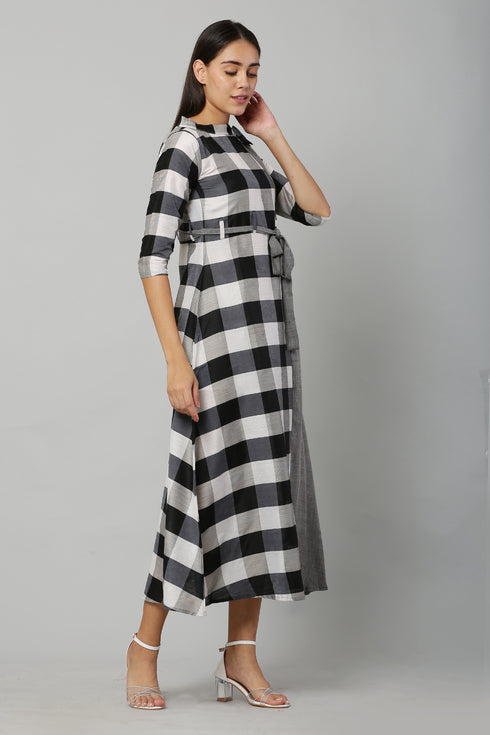 Flared Black & white Chex Kurta