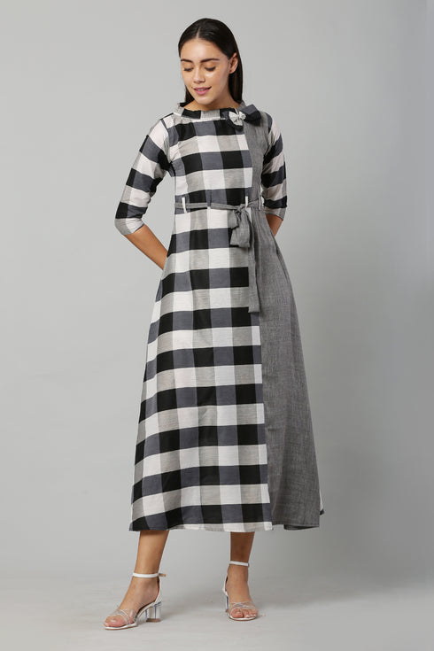 Flared Black & white Chex Kurta