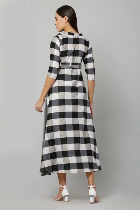 Flared Black & white Chex Kurta