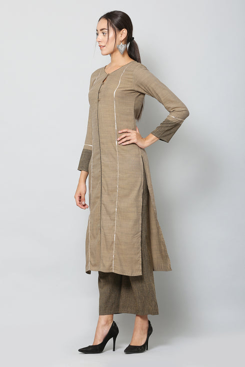 Women Solid Grey Kurta and Palazzo Set Rayon