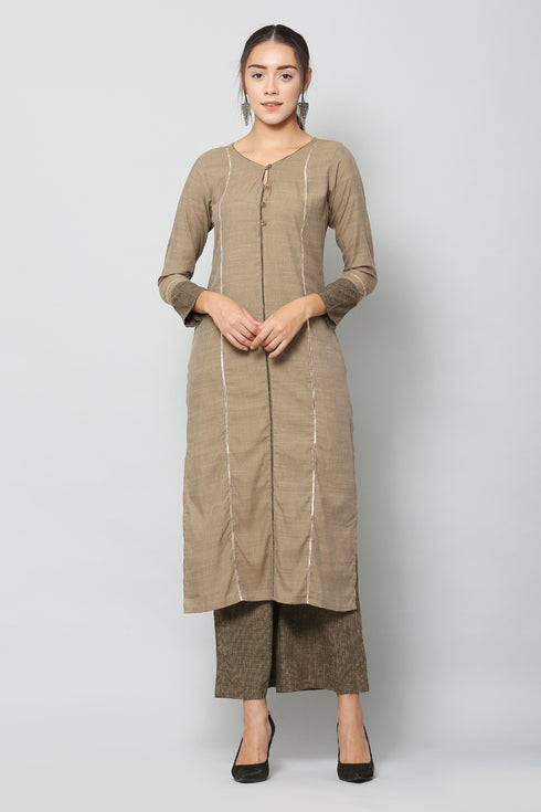 Women Solid Grey Kurta and Palazzo Set Rayon
