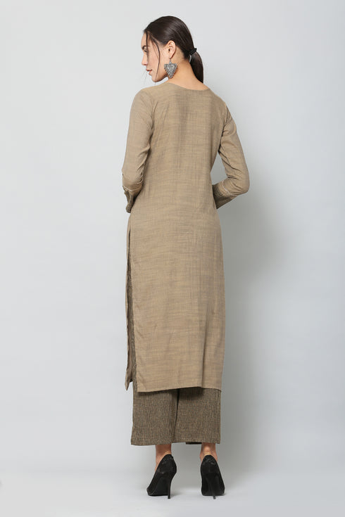 Women Solid Grey Kurta and Palazzo Set Rayon