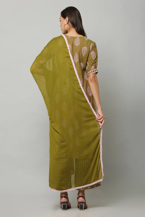 Printed Straight Kurta Palazzo And Dupatta Set